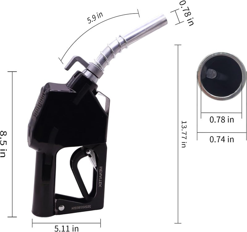 MENAITEK 3/4" Red NPT Fuel Transfer Nozzle Kit - Auto Shut Off Fuel Nozzle W/Fuel Hose Swivel, 16 GPM High Flow, 360° Swivel, 13/16 in Spout w/ 3-Gear Padlock (Diesel, Gasoline, Kerosene) - Image 5